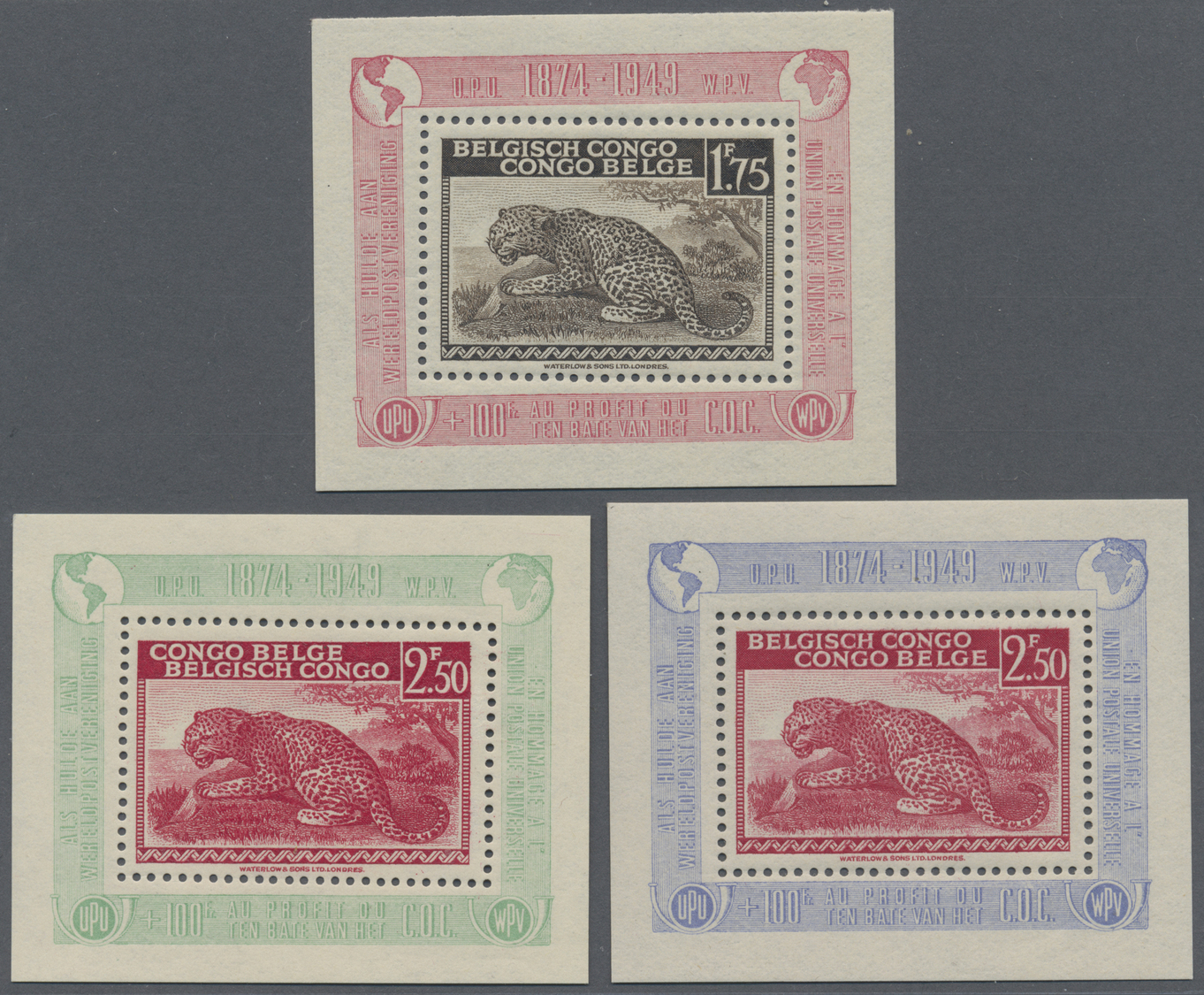 Belgisch-Kongo: 1943, Set of totally 12 different souvenir sheets Belgisch Kongo Bl. 3-10 and Ruanda-Urundi Bl. 1-3 issu