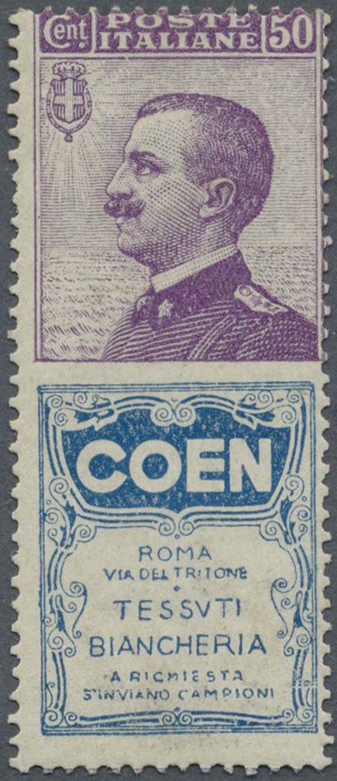 * Italien - Zusammendrucke: 1924, Francobolli Pubblicitari 50c. Violet Blue "COEN", Mint Regummed, Fine And Fres - Unclassified