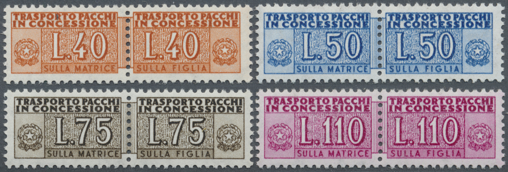 ** Italien - Gebührenmarken: Paketzustellung: 1955/1956, 40 Lire Bis 110 Lire, Wz. Sterne 4 Werte Komplett, Postf - Postal Parcels