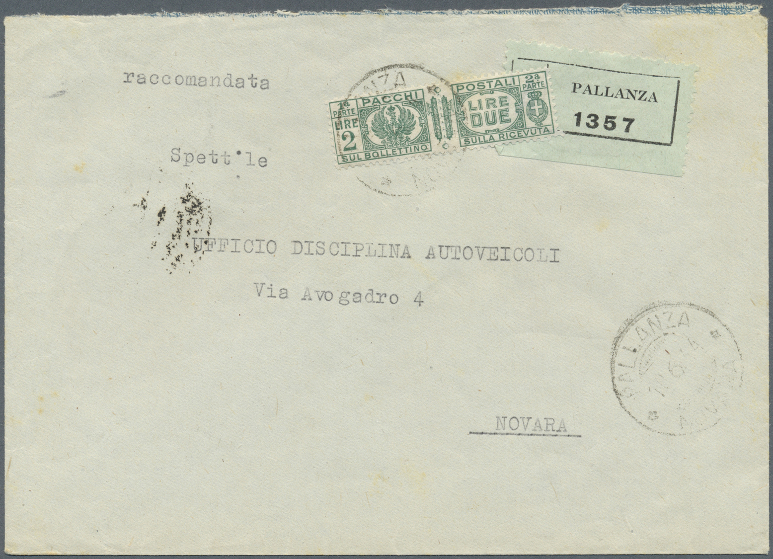 Br Italien - Paketmarken: 1944, 18.6. 2 Lire Unseparated Parcel Stamp Used As Ordinary Stamp On Registered Letter - Colis-postaux