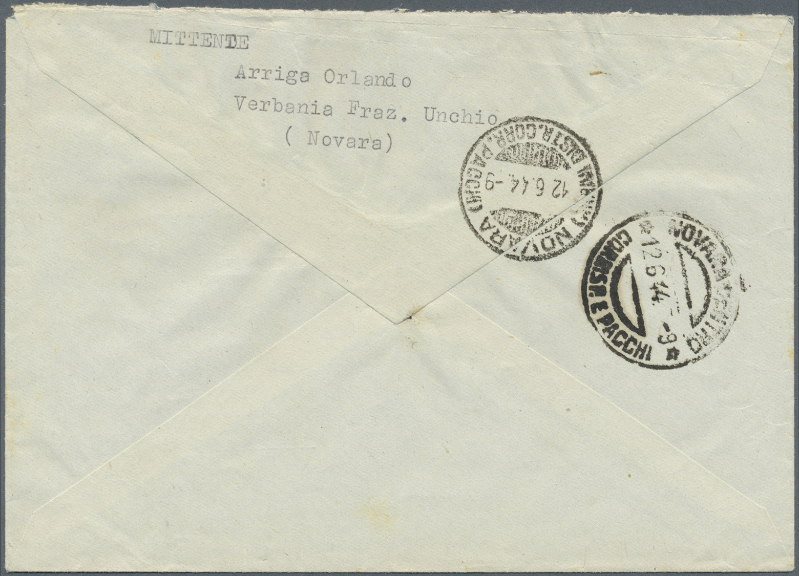 Br Italien - Paketmarken: 1944, 18.6. 2 Lire Unseparated Parcel Stamp Used As Ordinary Stamp On Registered Letter - Colis-postaux