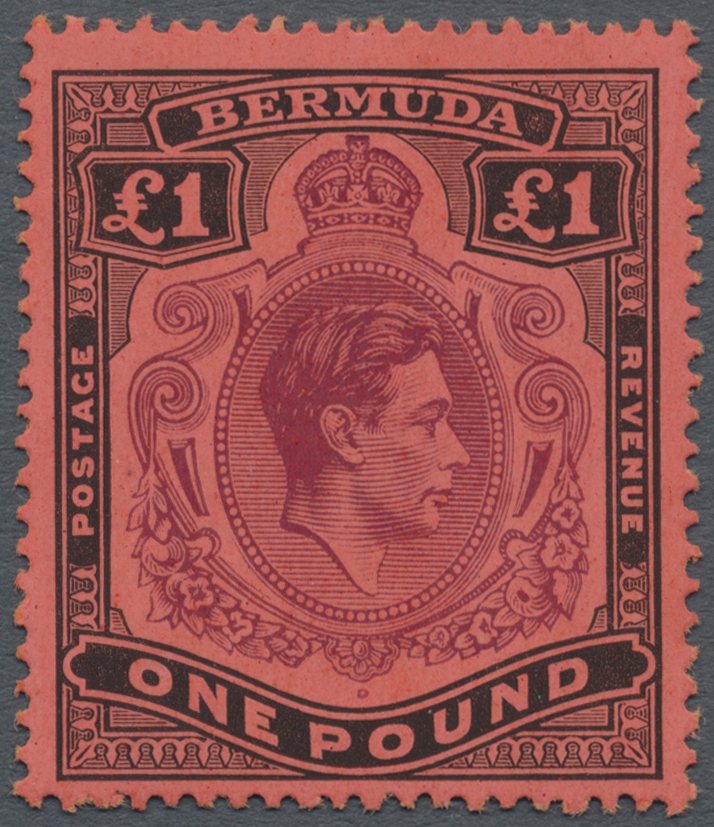 ** Bermuda-Inseln: 1938-53, 1 Pound Purple And Black On Red Mint Never Hinged, Cert. BPA, SG Cat. GBP 275,- - Bermuda