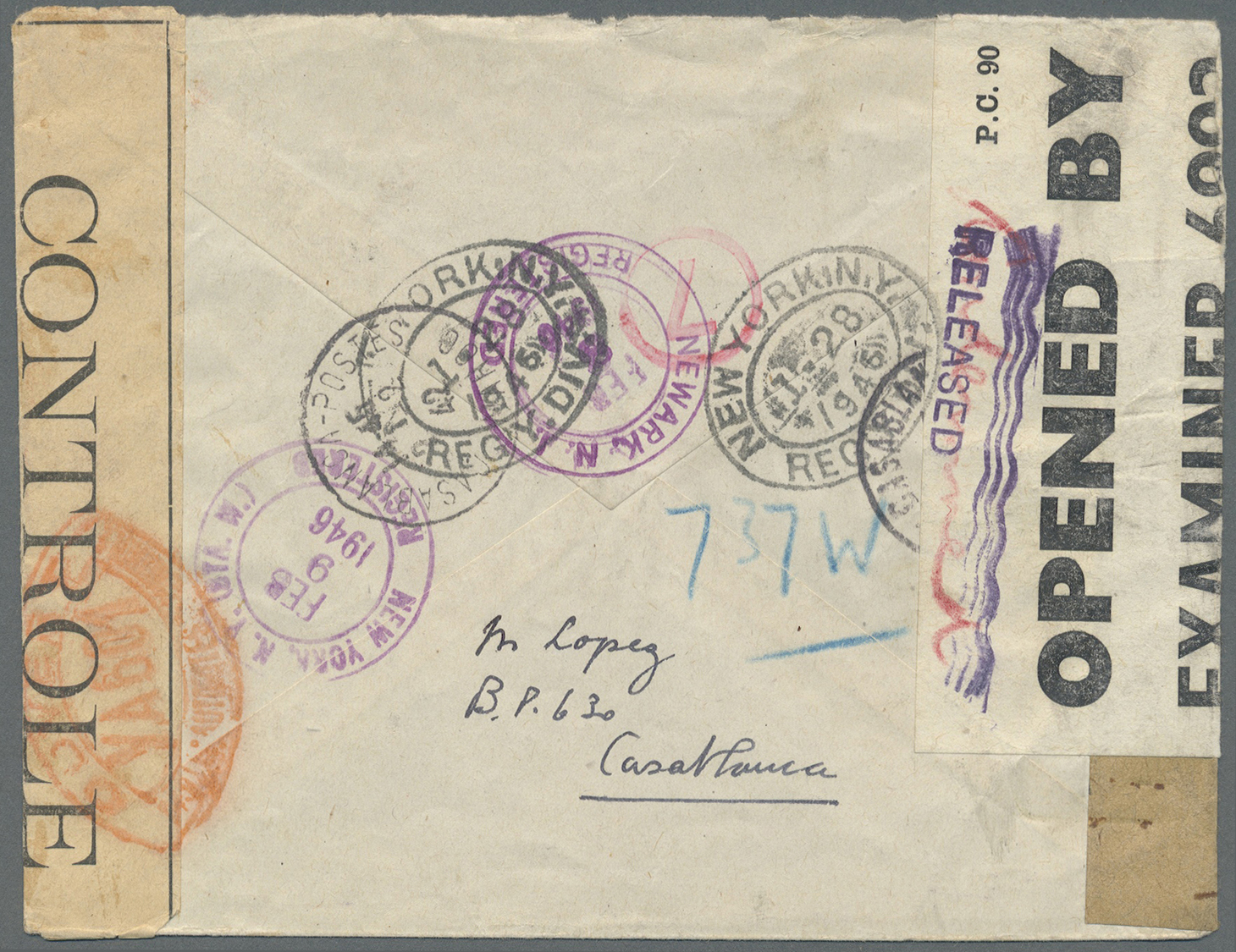 Br Bermuda-Inseln: 1942. Registered Air Mail Envelope Addressed To The United States Bearing French Morocco 'Child Refug - Bermuda