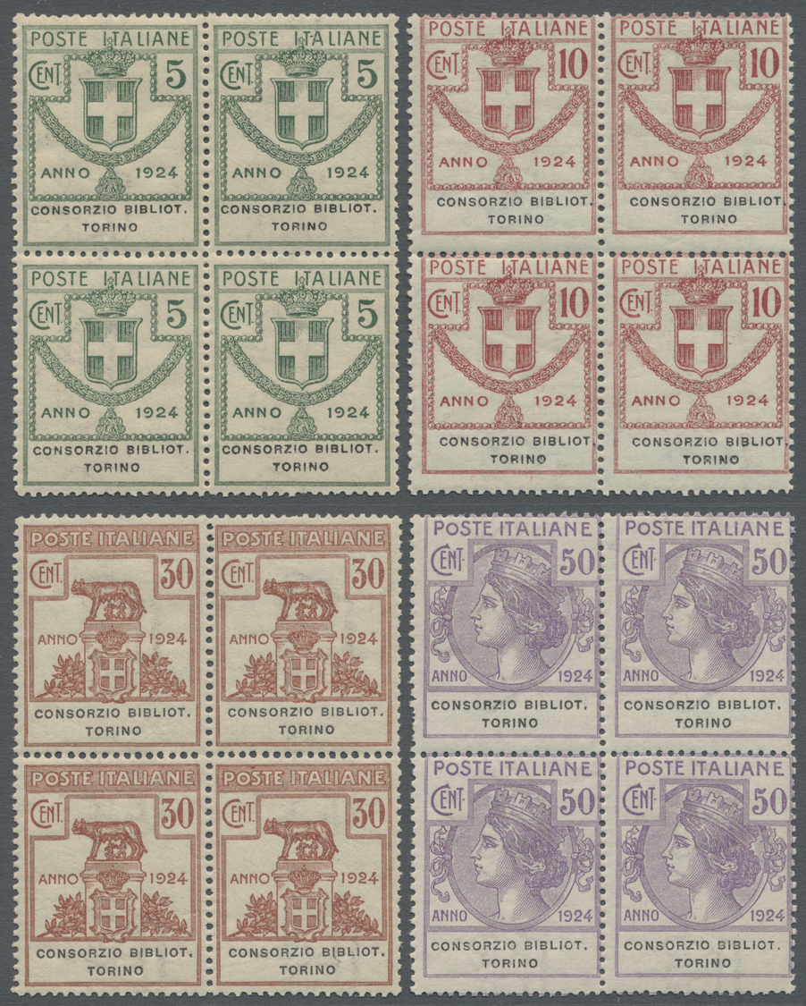 ** Italien - Portofreiheitsmarken: 1924, CONCORZIO BIBLIOTECHE TORINO Issue Complete Set Of Four Values In Blocks - Franchise