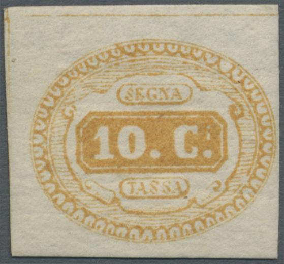 ** Italien - Portomarken: 1863, 10 C Yellow Mint Never Hinged, Signed And Cert. Carraro, Mi * Already 2.000.- (Sa - Taxe
