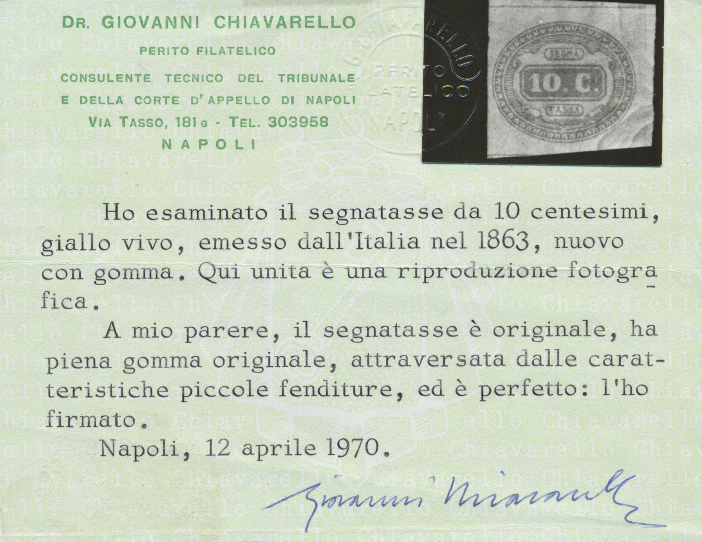 * Italien - Portomarken: 1863, Ziffernzeichnung 10 C. Gelb Dreiseitig Voll- Bis Breitrandig Und Unten Schräg Ges - Postage Due