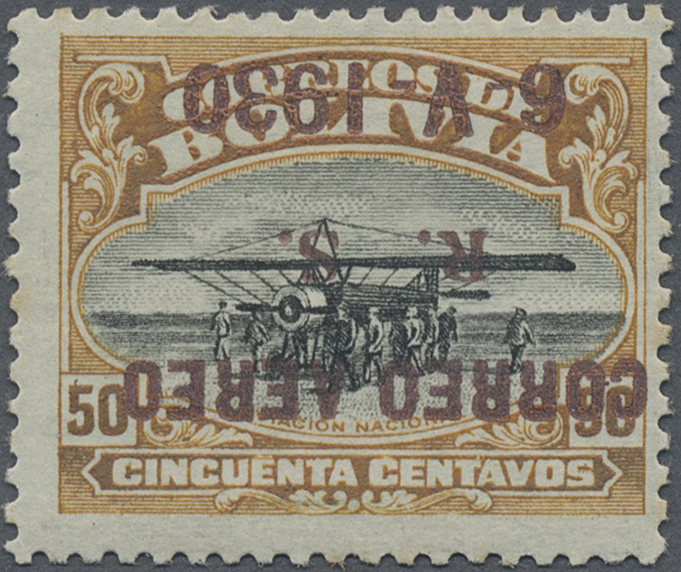 * Bolivien: 1930, Zeppelin 50 C. With Inverted Overprint In Brown, Unused, Two Tiny Spots, Otherwise Fine, Signed And Ce - Bolivia