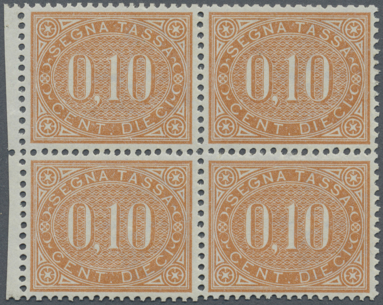 **/* Italien - Portomarken: 1869, 10c. Brownish Orange, Marginal BLOCK OF FOUR, Bright Colour, Perfectly Centered A - Taxe