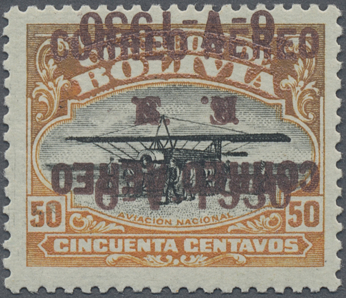 * Bolivien: 1930, Zeppelin 50 C. With Double Overprint (one Inverted) In Brown, Unused, Slight Oxidized, Otherwise Fine, - Bolivien