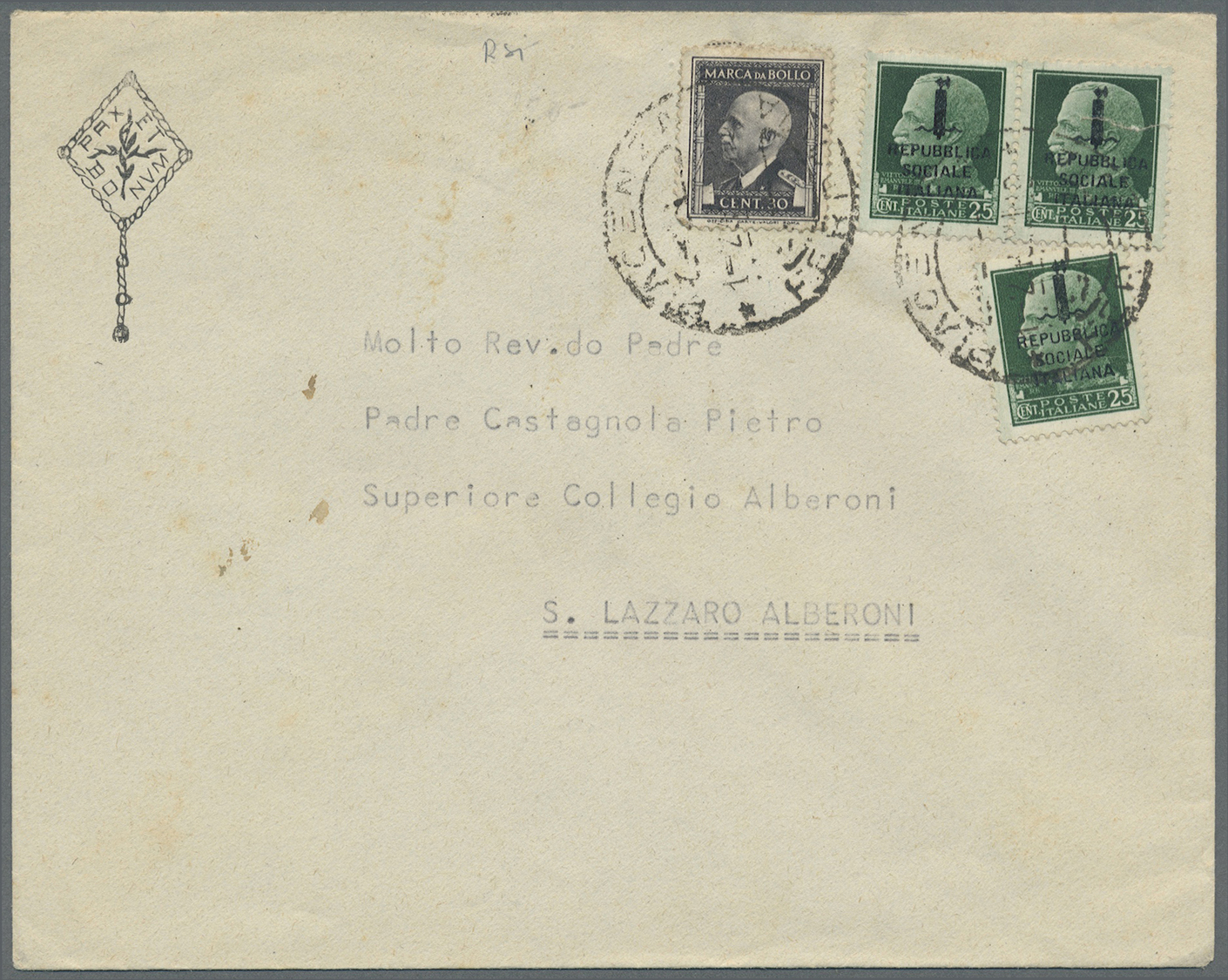 Br Italien - Verrechnungsmarken: 1944 3 Letters With "Marca Di Bollo" Used As Regular Stamps In Combination With - Fiscaux