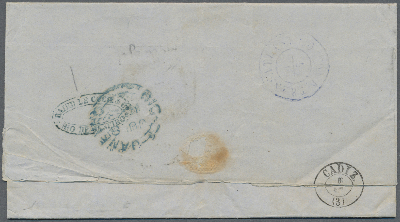 Br Brasilien - Vorphilatelie: 1863, "BADAJOZ ADMON DE CAMBIO 8 Rs." On Entire Letter Sent From Rio Grand E Del Sul With  - Prephilately