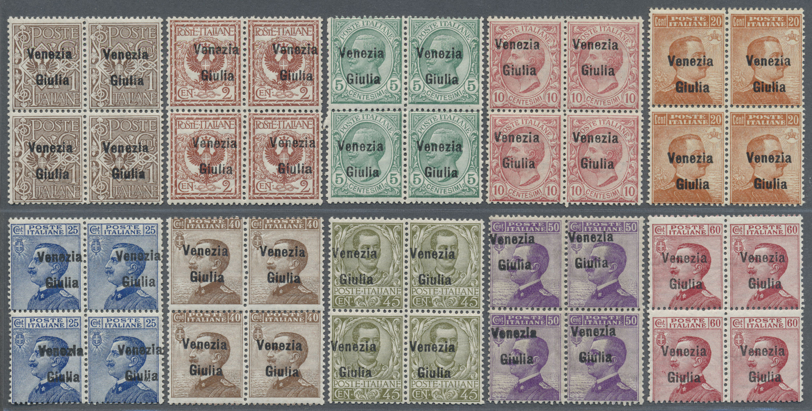 ** Italienische Besetzung 1918/23 - Julisch-Venetien: 1918/1919, 1c. To 1l., Complete Set Of Eleven Stamps As Blo - Vénétie Julienne