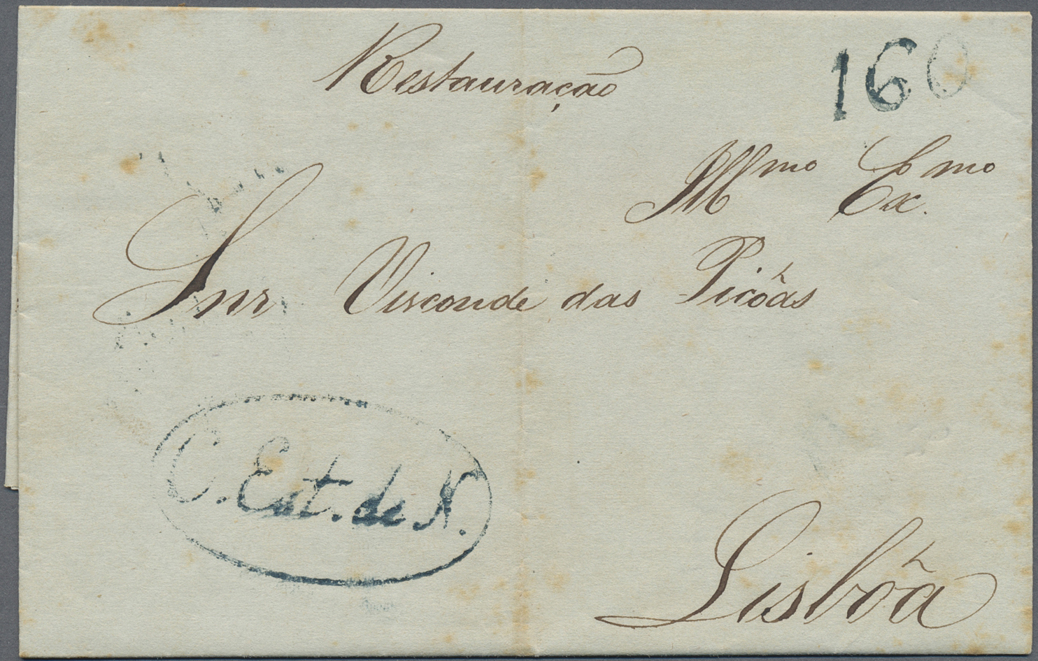 Br Brasilien: 1837. Stampless Envelope Written From 'Bahia' Dated '19th May 37' Addressed To Lisboa With Oval Maritime E - Other & Unclassified