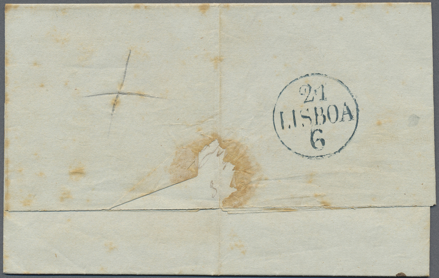 Br Brasilien: 1837. Stampless Envelope Written From 'Bahia' Dated '19th May 37' Addressed To Lisboa With Oval Maritime E - Other & Unclassified