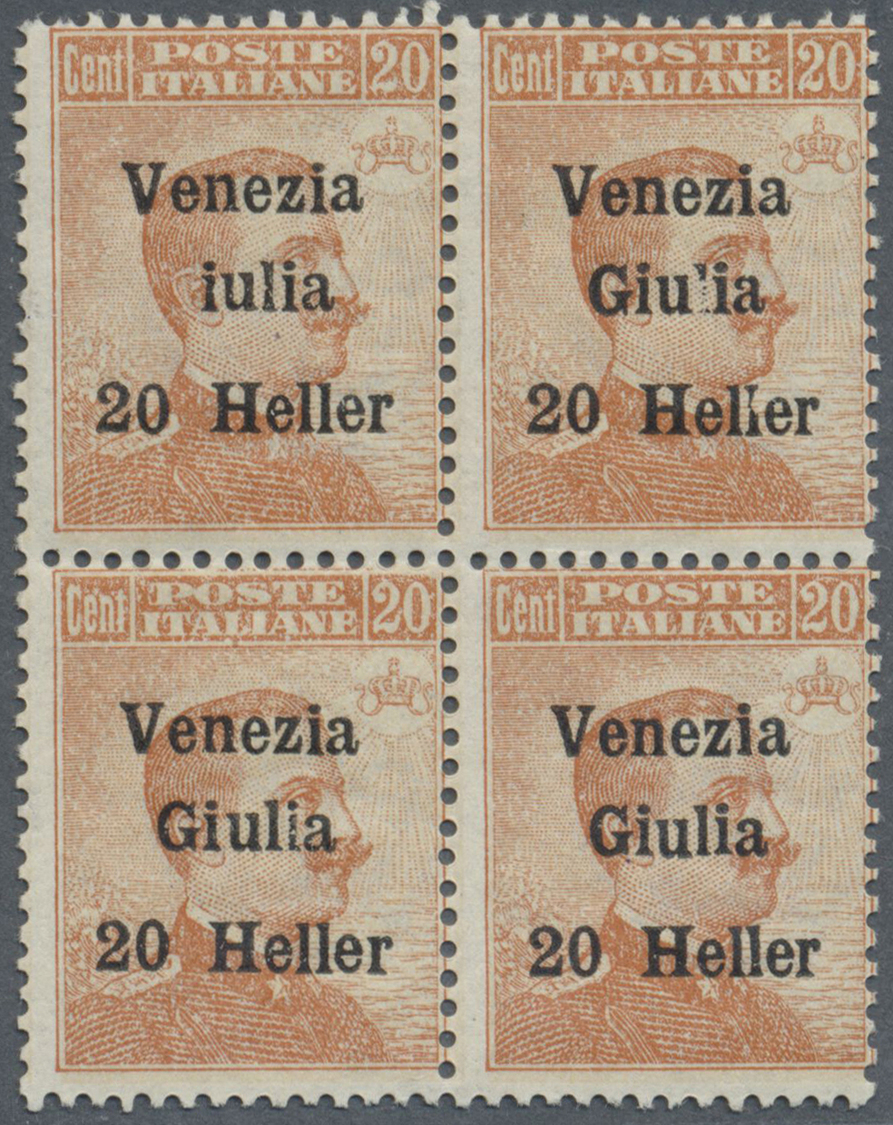 **/* Italienische Besetzung 1918/23 - Julisch-Venetien: 1919, 20h. On 20c. Brownish Orange, Block Of Four, Top Stam - Venezia Giulia