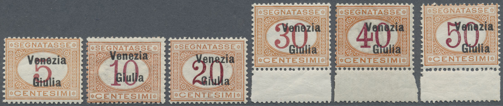 ** Italienische Besetzung 1918/23 - Julisch-Venetien - Portomarken: 1918, 5c. To 50c., Short Set Of Six Stamps, W - Vénétie Julienne