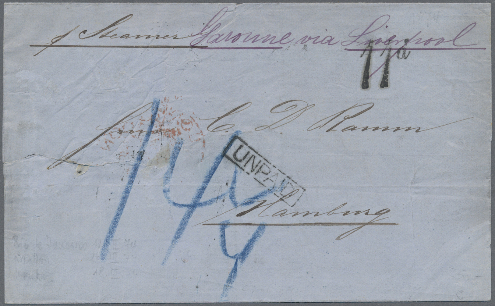 Br Brasilien: 1874. Stampless Envelope (tears) Addressed To Germany Written From Rio De Janeiro Cancelled By British Pos - Other & Unclassified