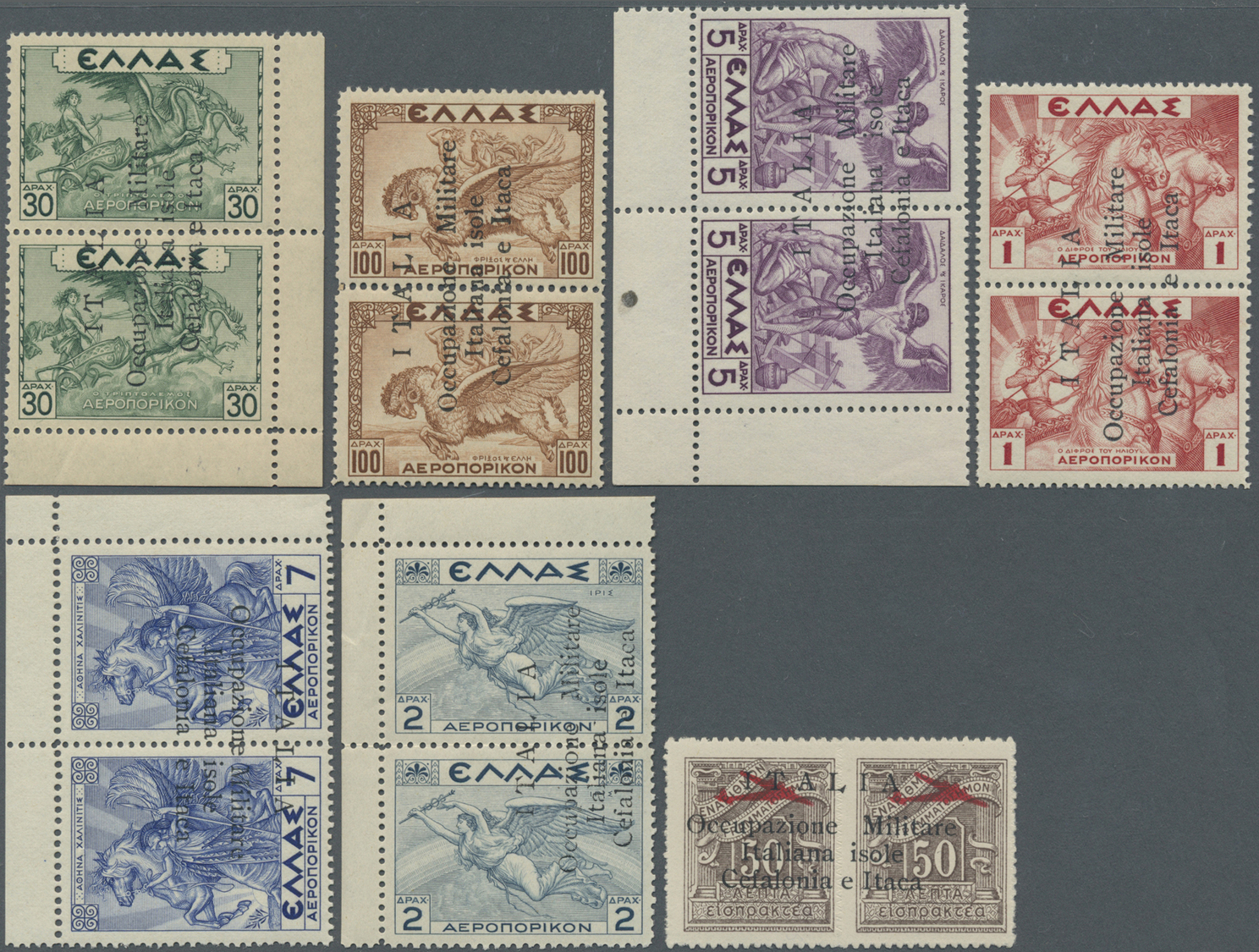 ** Italienische Besetzung 1941/43 - Griechenland: 1941. Air Mail Stamps Of Greece, Overprinted "Italia Occupazion - Cefalonia & Itaca