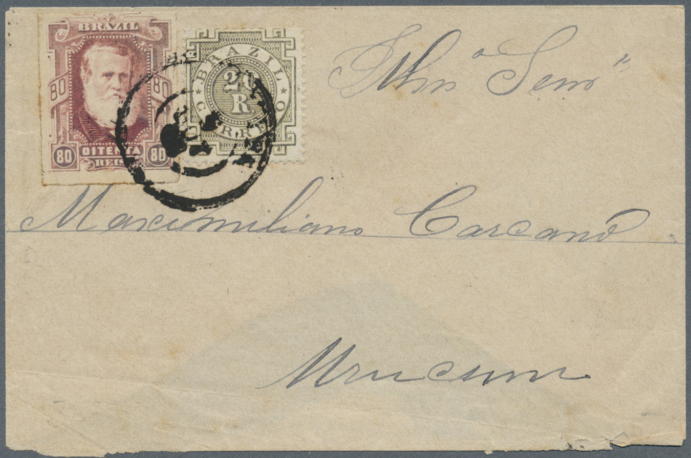 Br Brasilien: 1877, 80 R Carmine And 1884, 20 R Dull-green On Envelope (b/s Lower Flap Missing) Sent To Mariana. - Other & Unclassified