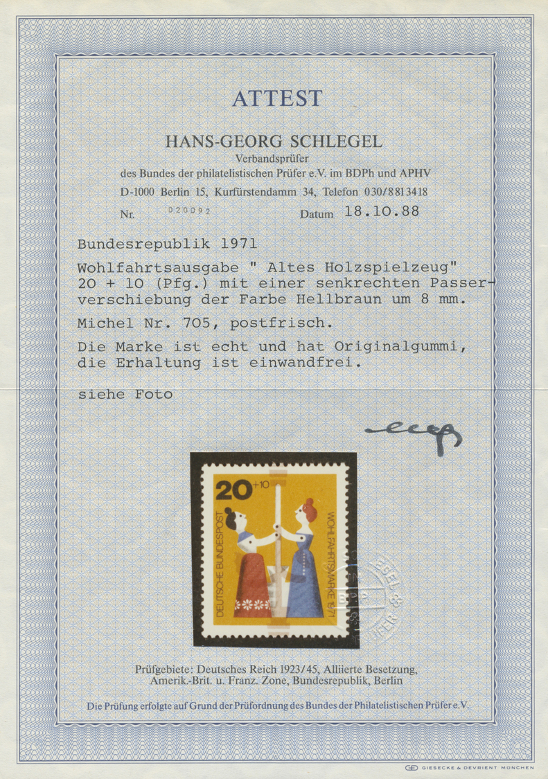 ** Bundesrepublik Deutschland: 1971, Altes Holzspielzeug 20 Pfg. Mit Senkrechter Passerverschiebung Der - Andere & Zonder Classificatie