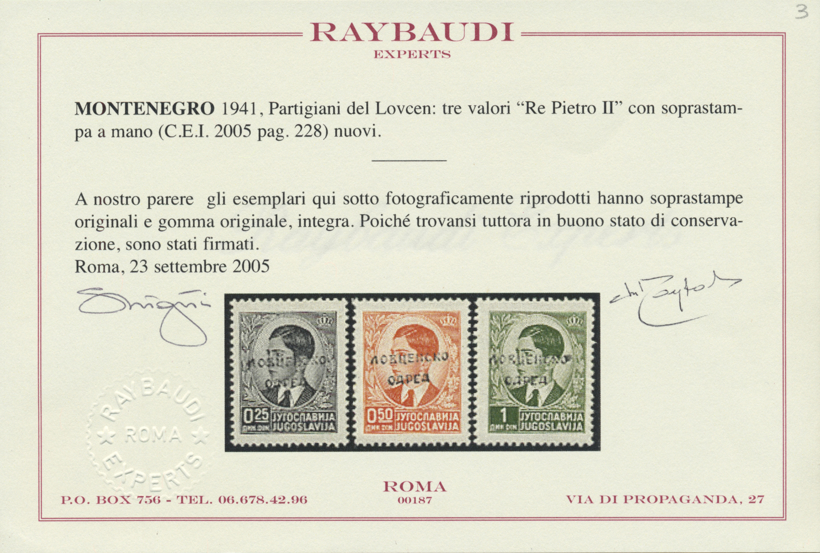 ** Italienische Besetzung 1941/43 - Montenegro: 1941 LOVCEN PARTISAN STAMPS Complete Set Of Three, Mint Never Hin - Montenegro