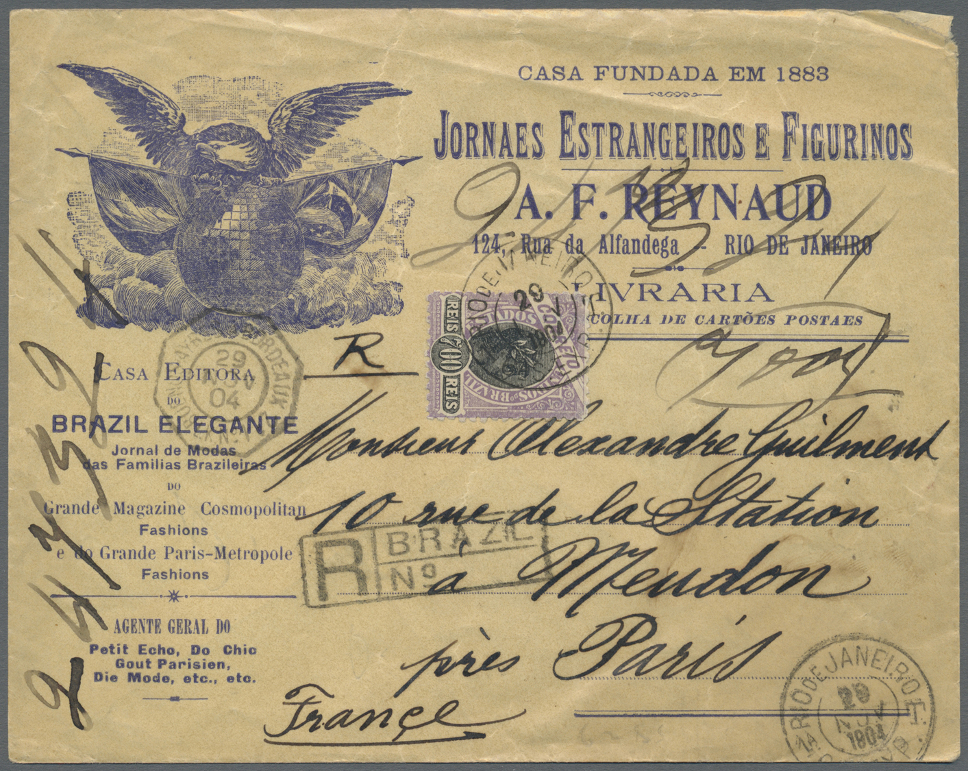 Br Brasilien: 1904. Registered Advertising Envelope For 'Casa Editora/Brazil Elegante/Grande Magazine De Fashion' Addres - Other & Unclassified