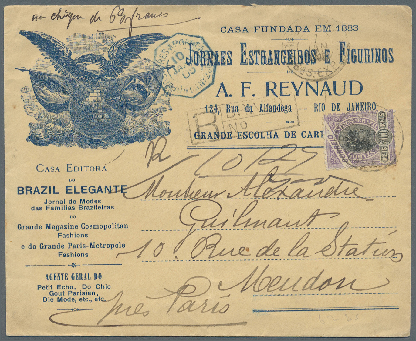 Br Brasilien: 1905. Registered Advertising Envelope For 'Casa Editora/Brazil Elegante/Grande Magazine De Fashion' Addres - Other & Unclassified
