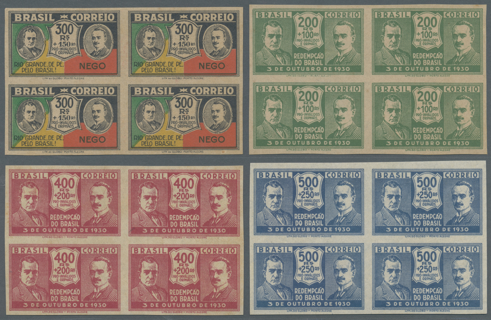 (*) Brasilien: 1931, Leaders Of Revolution, 14 Values Complete, Imperf Blocks Of 4, Unused. 17.600,- BRL (Mi. 338/51, Sc - Other & Unclassified