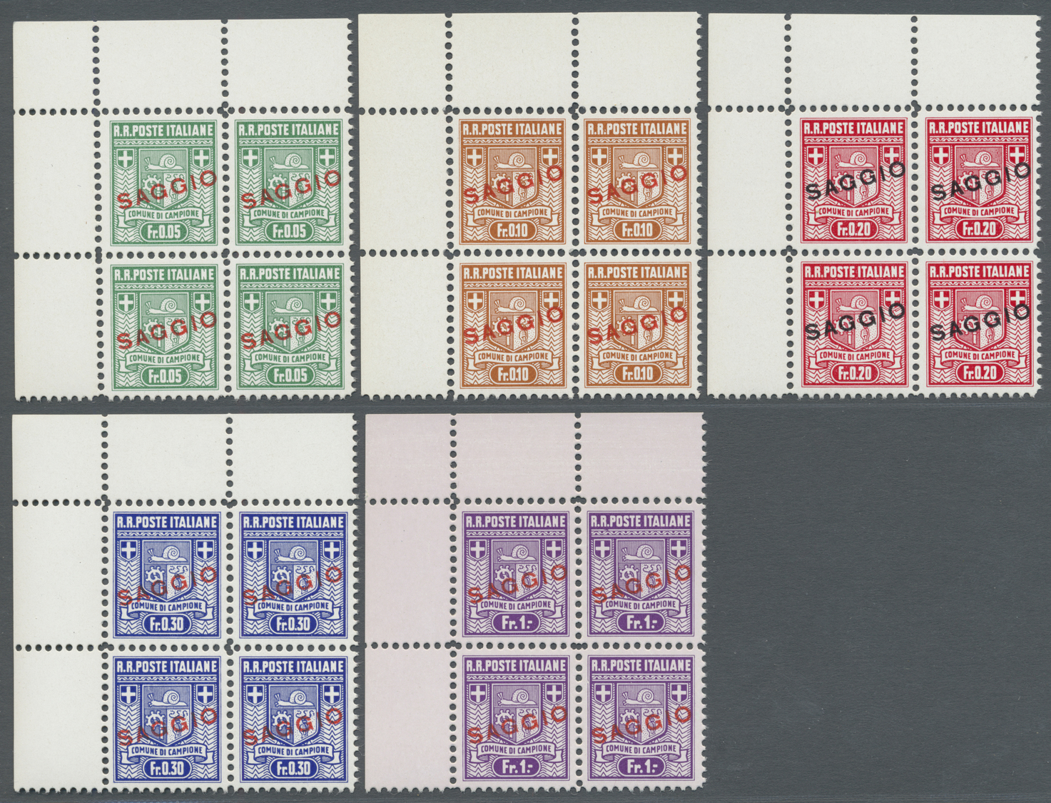 ** Italien - Alliierte Militärregierung - Campione: 1944, 5c. To 1fr., Perf. 11½, 1st Edition, Complete Set Of Fi - Non Classés