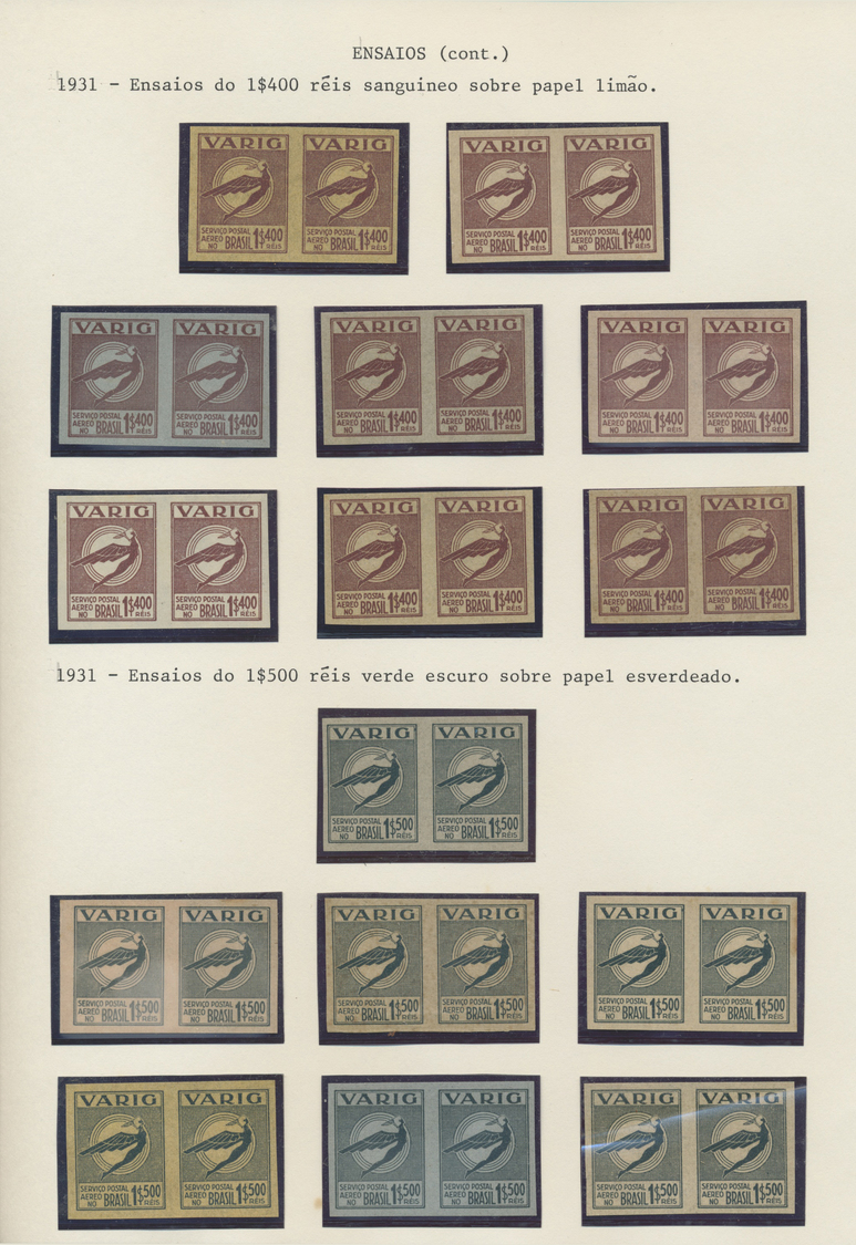 (*) Brasilien - Privatflugmarken Varig: 1931/34, Icarus Issues, Collection Of 292 Imperf Proofs On Ungummed Paper, Compr - Airmail (Private Companies)