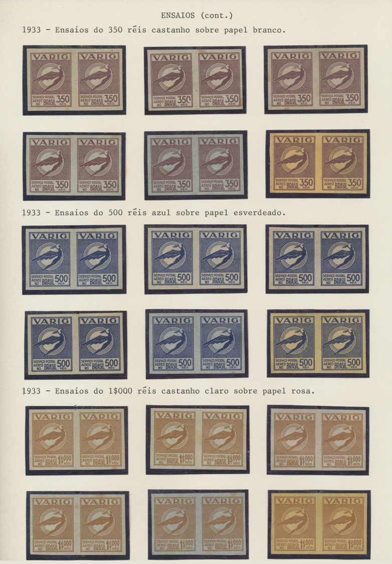 (*) Brasilien - Privatflugmarken Varig: 1931/34, Icarus Issues, collection of 292 imperf proofs on ungummed paper, compr