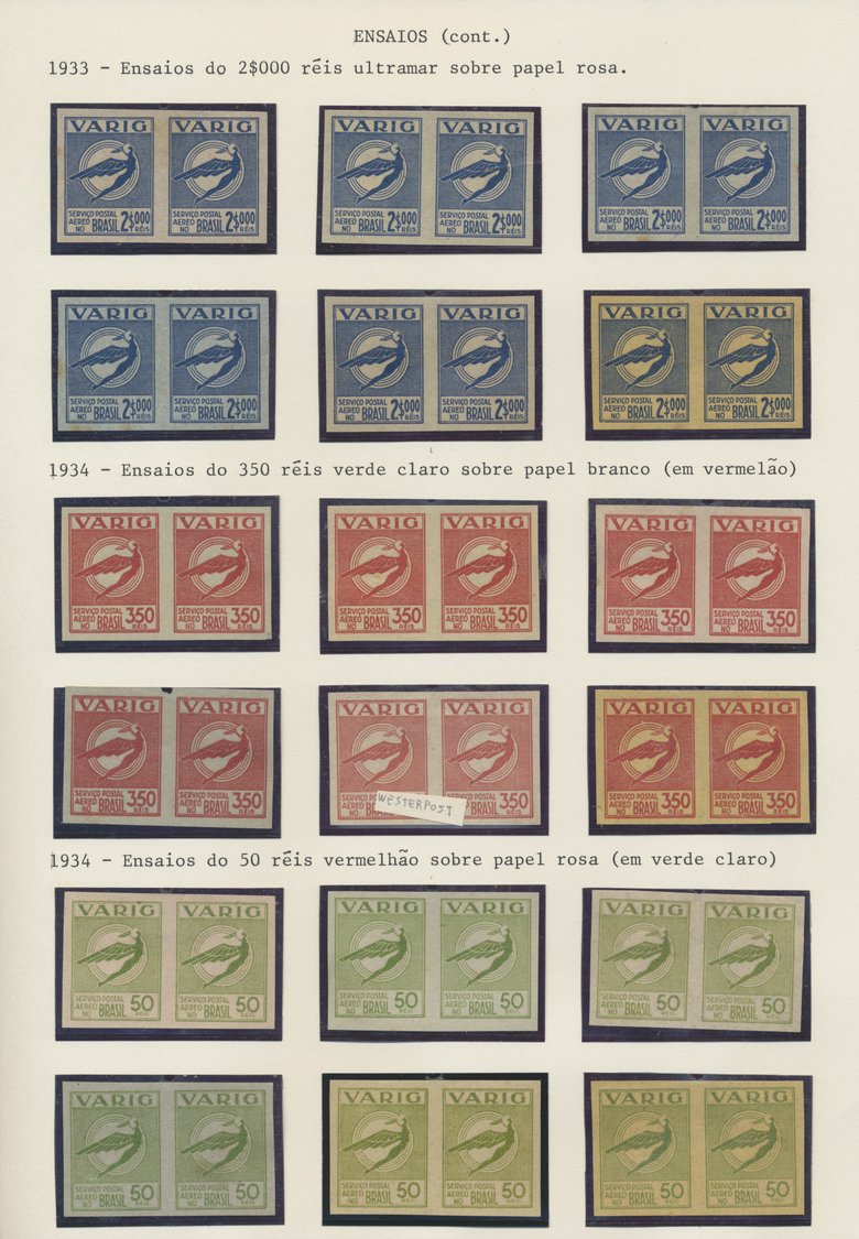 (*) Brasilien - Privatflugmarken Varig: 1931/34, Icarus Issues, collection of 292 imperf proofs on ungummed paper, compr