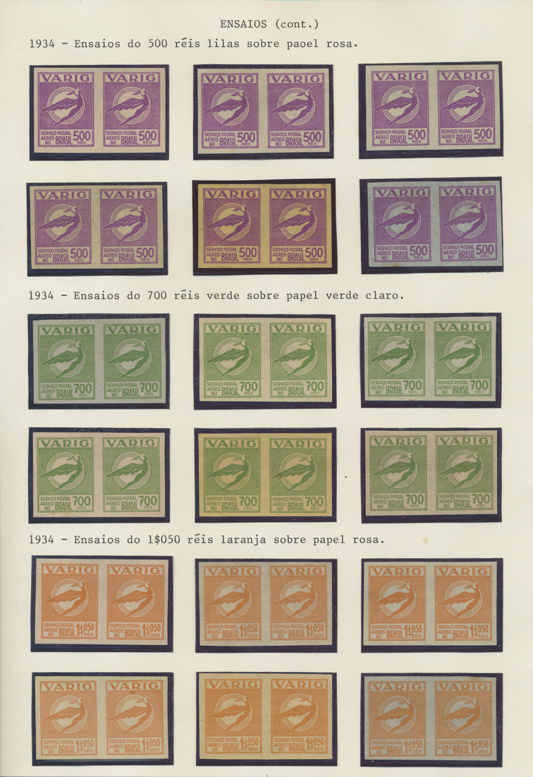 (*) Brasilien - Privatflugmarken Varig: 1931/34, Icarus Issues, collection of 292 imperf proofs on ungummed paper, compr