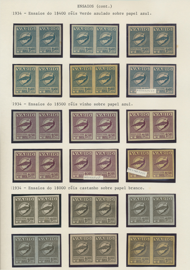 (*) Brasilien - Privatflugmarken Varig: 1931/34, Icarus Issues, collection of 292 imperf proofs on ungummed paper, compr