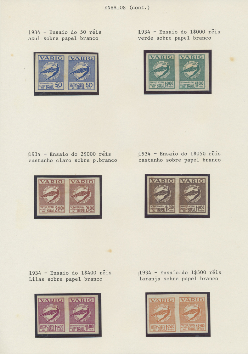 (*) Brasilien - Privatflugmarken Varig: 1931/34, Icarus Issues, collection of 292 imperf proofs on ungummed paper, compr