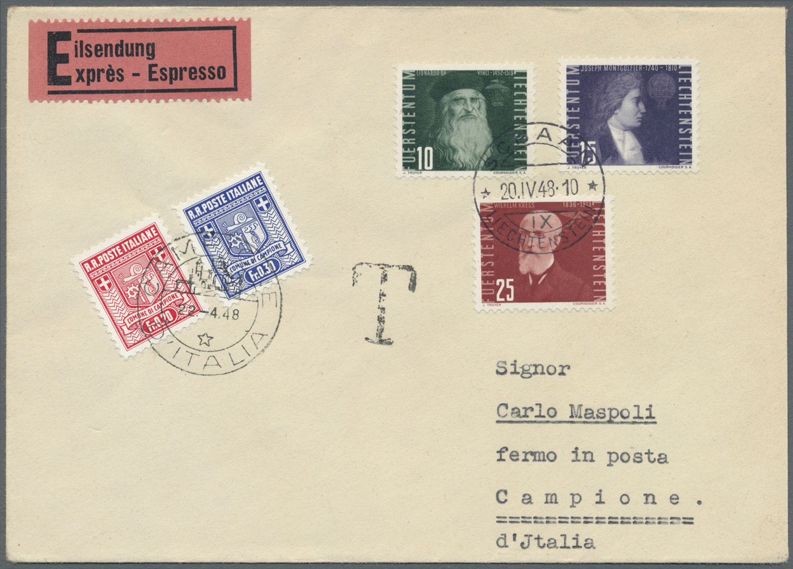 Br Italien - Alliierte Militärregierung - Campione: 1948, 0,20 Rosarot U. 0,30 Fr Violettblau Mit Stempel CAMPION - Non Classés