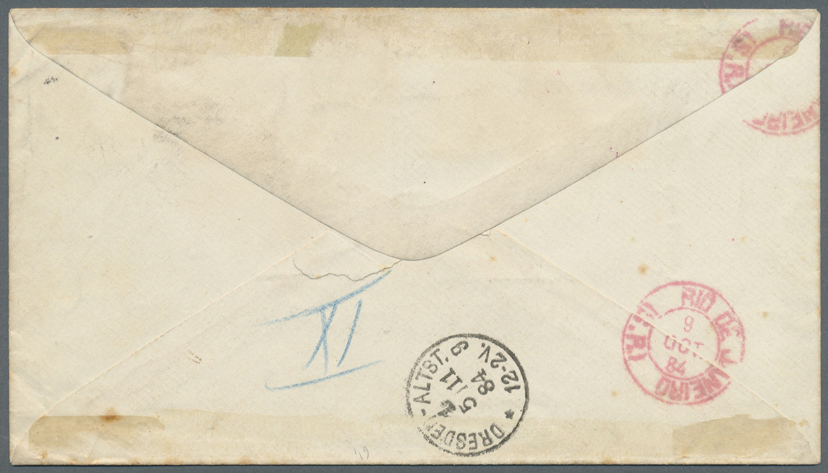 GA Brasilien - Ganzsachen: 1884. Registered Postal Stationery Envelope 200r Black (very Lightly Vert. Fold On Left Side  - Interi Postali