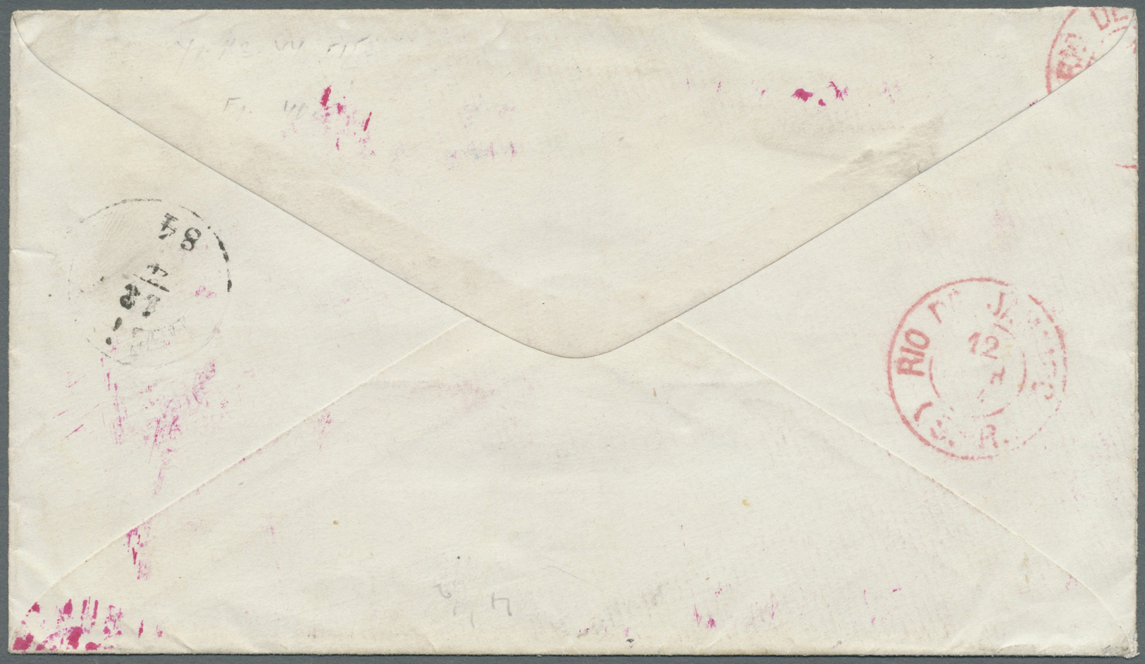 GA Brasilien - Ganzsachen: 1884. Registered Brazil Postal Stationery Envelope 200r Black Upgraded With 'Dom Pedro' Yvert - Postal Stationery