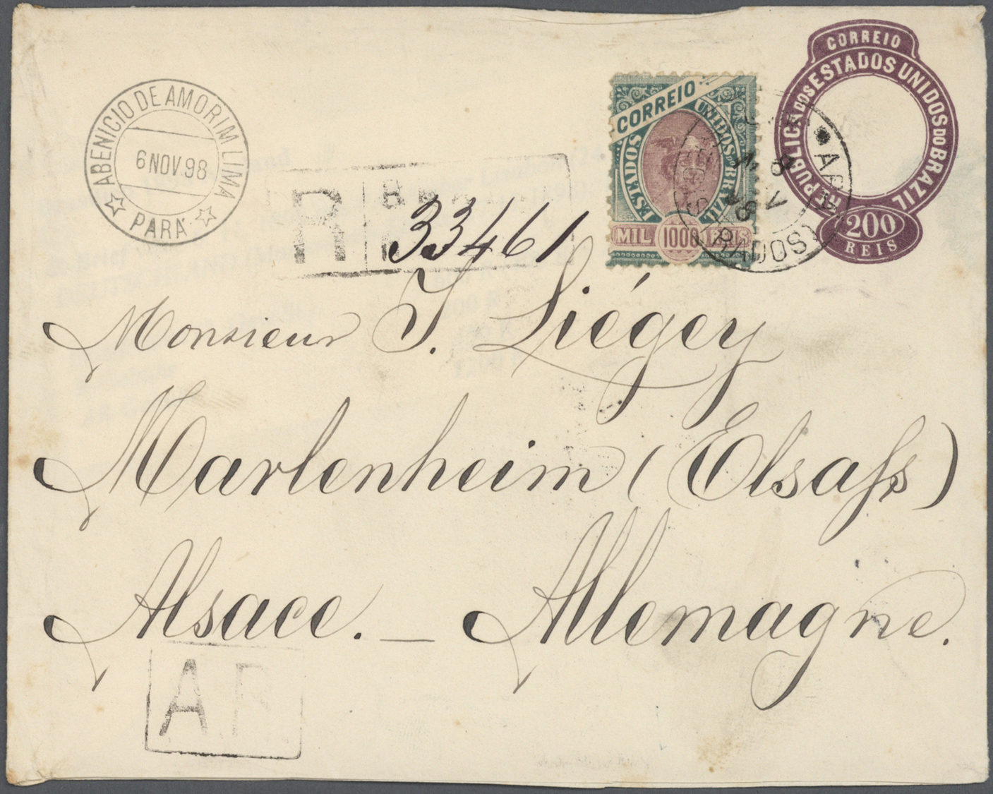 GA Brasilien - Ganzsachen: 1894/98, "Avis De Reception" Two Stationery Envelopes 200 Reis: 1894, Uprated 300 Reis From " - Postal Stationery