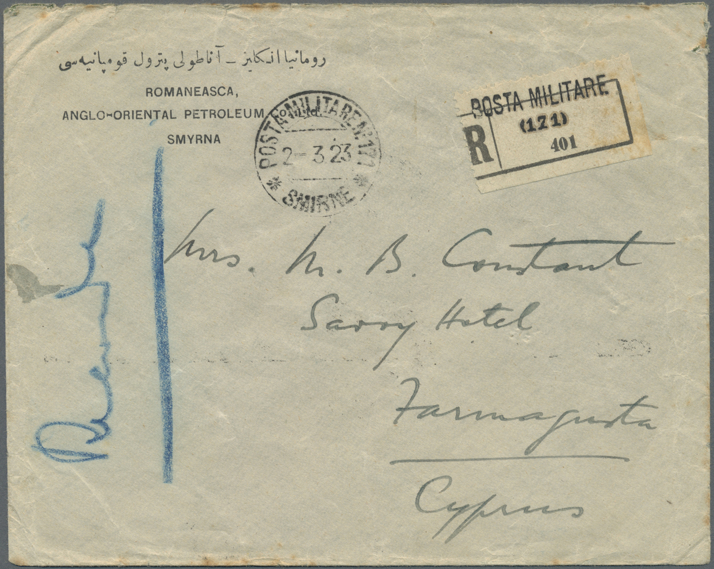 Br Italienische Post In Der Levante: 1922/1923: Three Covers Marked Romanesca Anglo-Oriental Petroleum Co Ltd, Sm - Emissions Générales