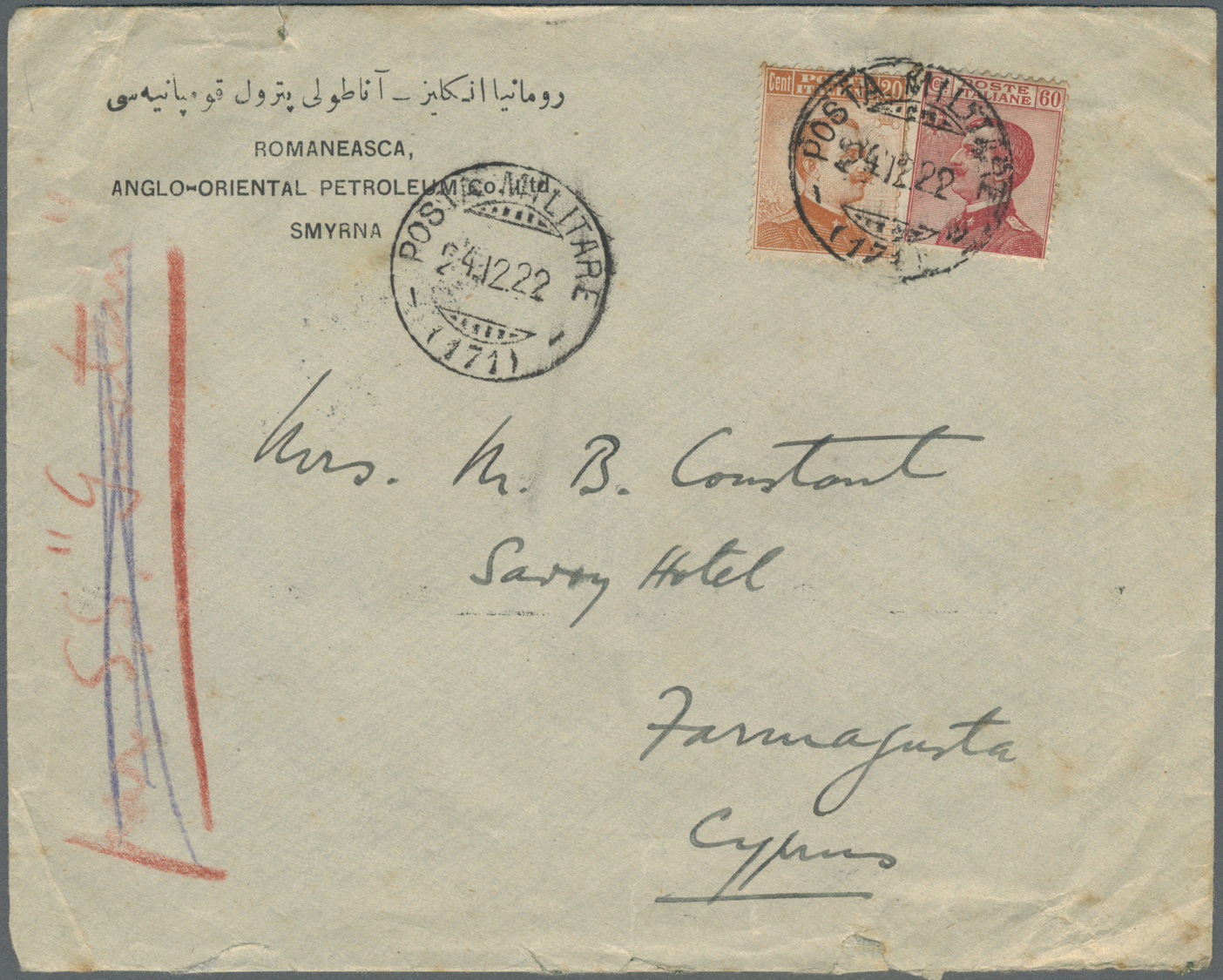 Br Italienische Post In Der Levante: 1922/1923: Three Covers Marked Romanesca Anglo-Oriental Petroleum Co Ltd, Sm - General Issues