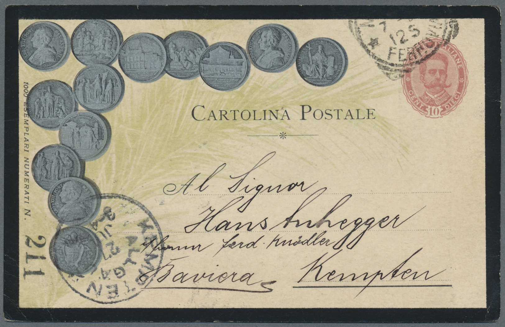 GA Italien - Ganzsachen: 1900, 10 C. Postal Stationery Card With Picture Print "Coins" On Front And "Peterdom And - Entiers Postaux
