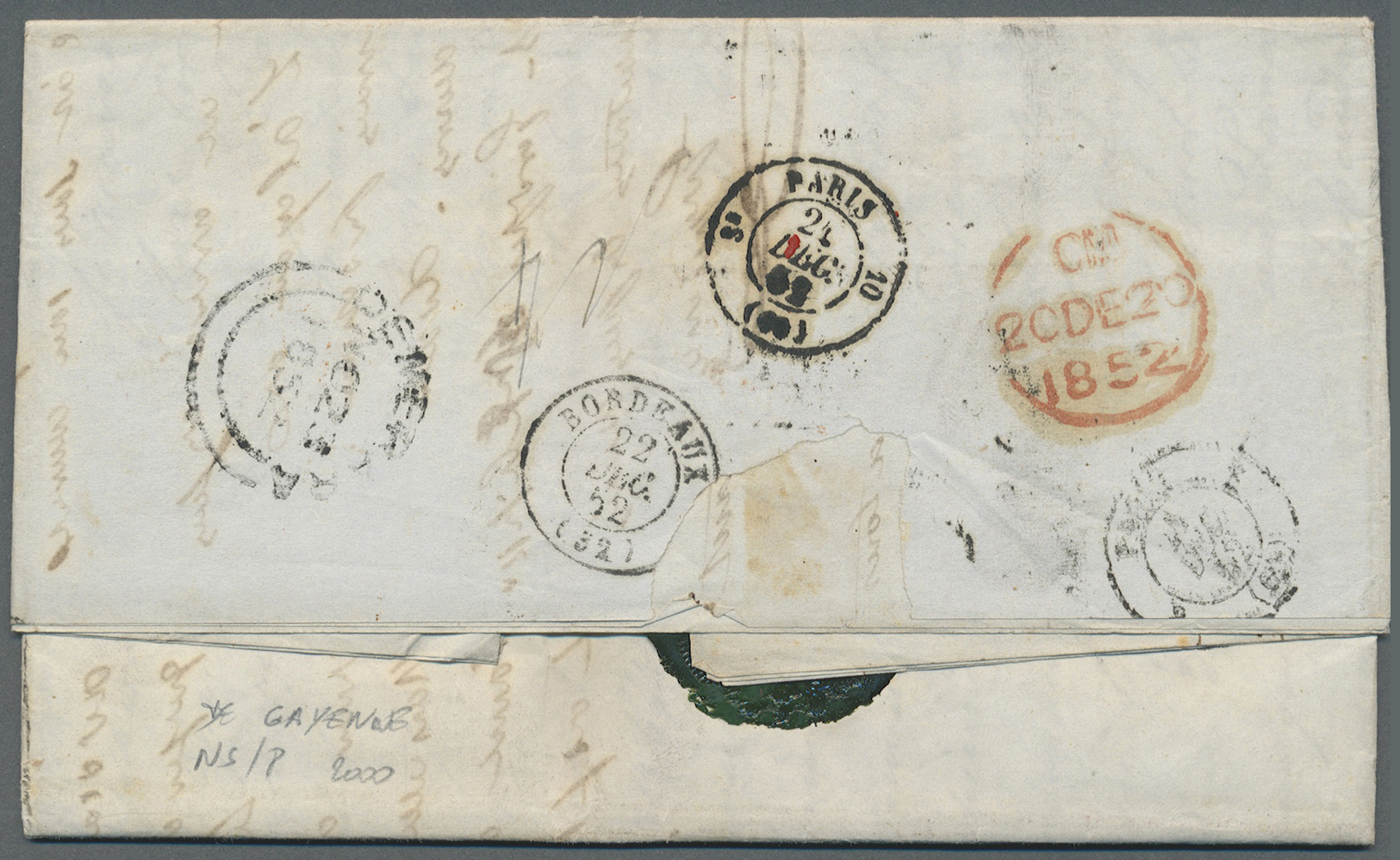 Br Britisch-Guyana: 1852. Stampless Envelope Written From Cayenne (French) Dated '18th October 1852' With Paramaribo (21 - British Guiana (...-1966)