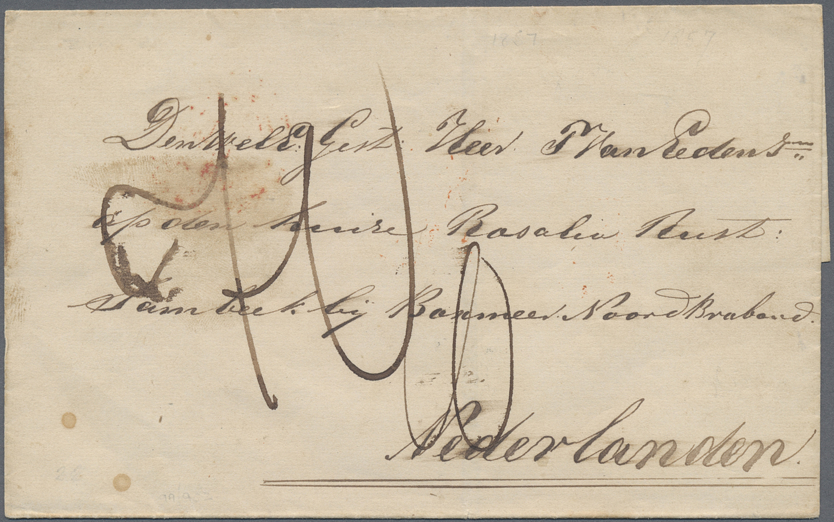 Br Britisch-Guyana: 1857. Stampless Envelope (stains) Addressed To Holland Cancelled By Demerara Double Arc On Reverse ' - British Guiana (...-1966)