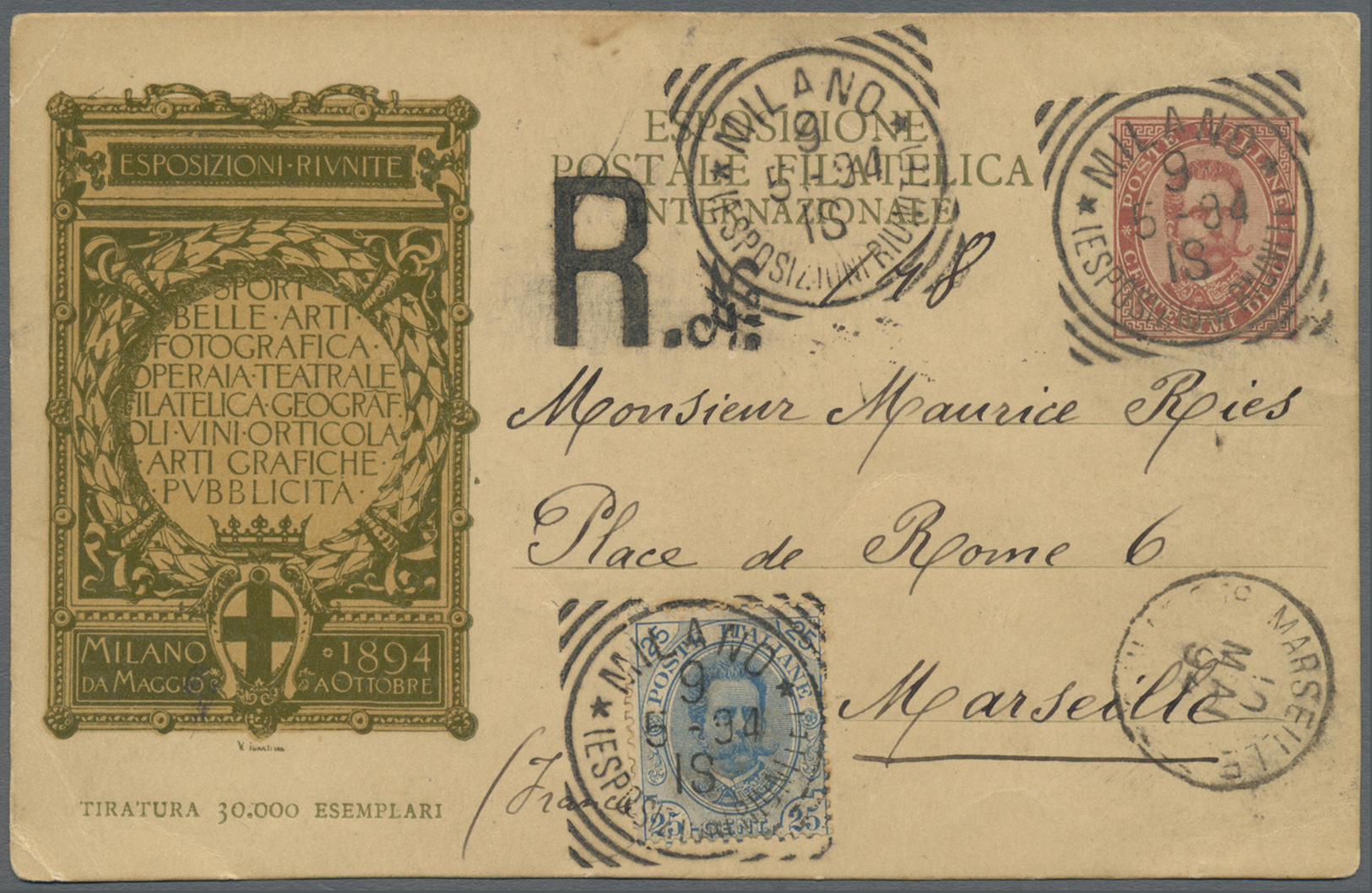 Br Italien - Ganzsachen: 1916. Registered 'Esposizioni-Rivnite' Illustrated Postal Stationery Card 10c Carmine Up - Entiers Postaux