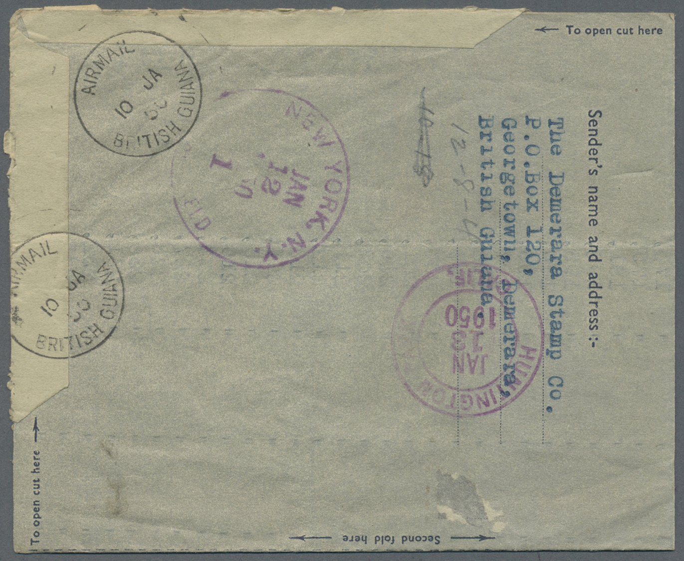 Br Britisch-Guyana: 1950/1971, five formular AIRLETTERS bearing different definitives all commercially registered used t