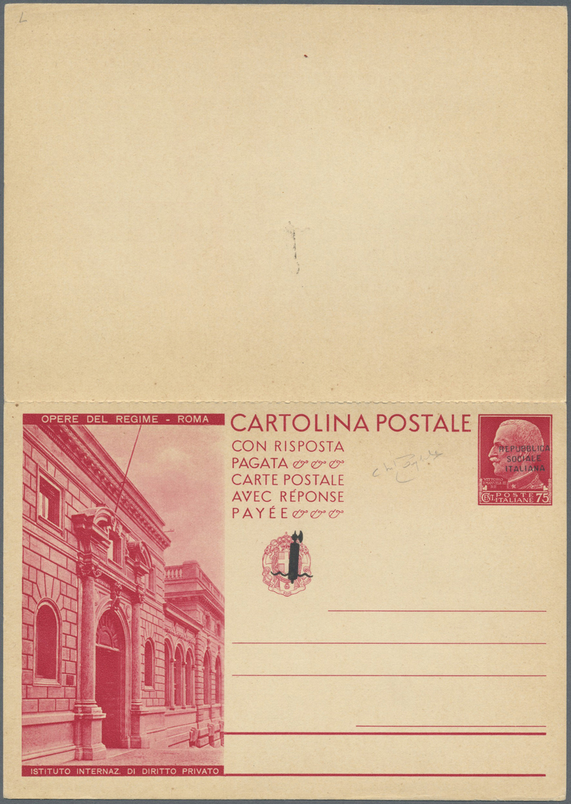 GA Italien - Ganzsachen: 1944, Soziale Republik - NICHT ZUR AUSGABE GELANGTE KOMPLETTE SERIE „OPERE DEL REGIME - - Stamped Stationery