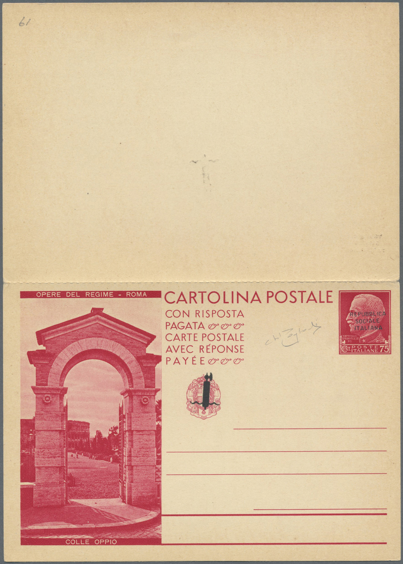 GA Italien - Ganzsachen: 1944, Soziale Republik - NICHT ZUR AUSGABE GELANGTE KOMPLETTE SERIE „OPERE DEL REGIME - - Stamped Stationery