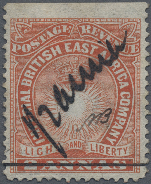 (*) Britisch-Ostafrika Und Uganda: 1891 "Lamu Provisional" With Thick Manuscript "½ Anna" On 2a. Vermilion From The Top  - East Africa & Uganda Protectorates