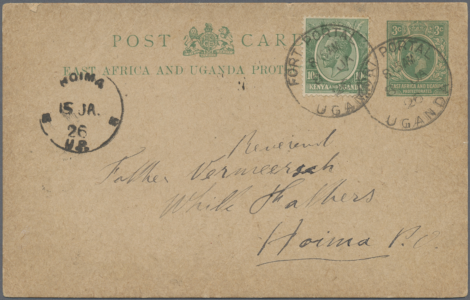 GA Britisch-Ostafrika Und Uganda: 1926. East Africa & Uganda Postal Stationery Card 3c Green Upgraded With Kenya SG 79,  - East Africa & Uganda Protectorates